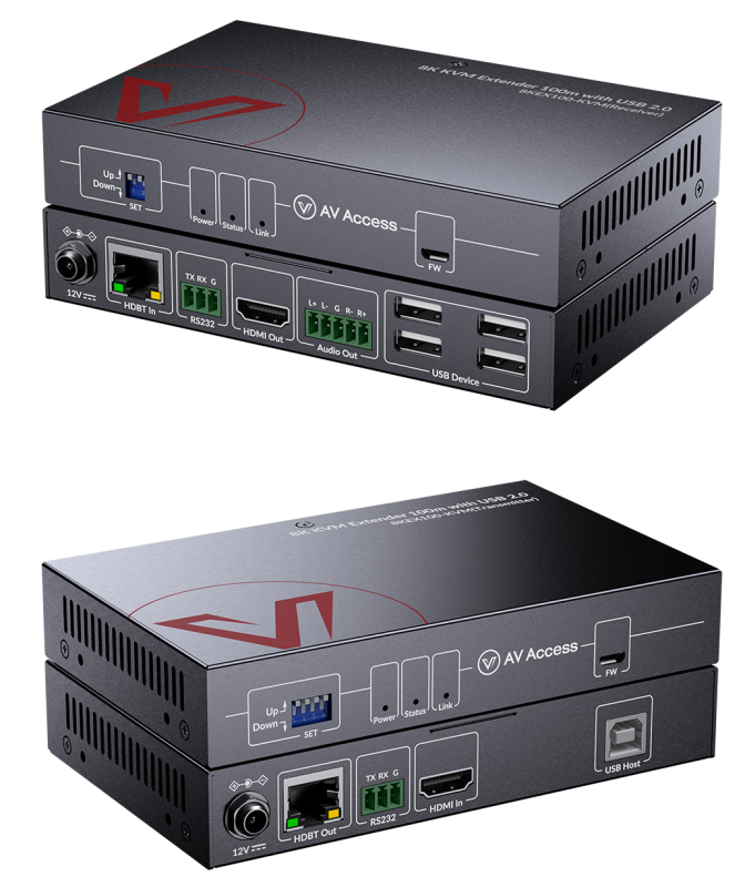 Zero-Latency 8K HDMI KVM-Extender Set, HDMI 2.1 & HDCP 2.3, 4x USB 2.0, 100m, AV Access 8KEX100-KVM